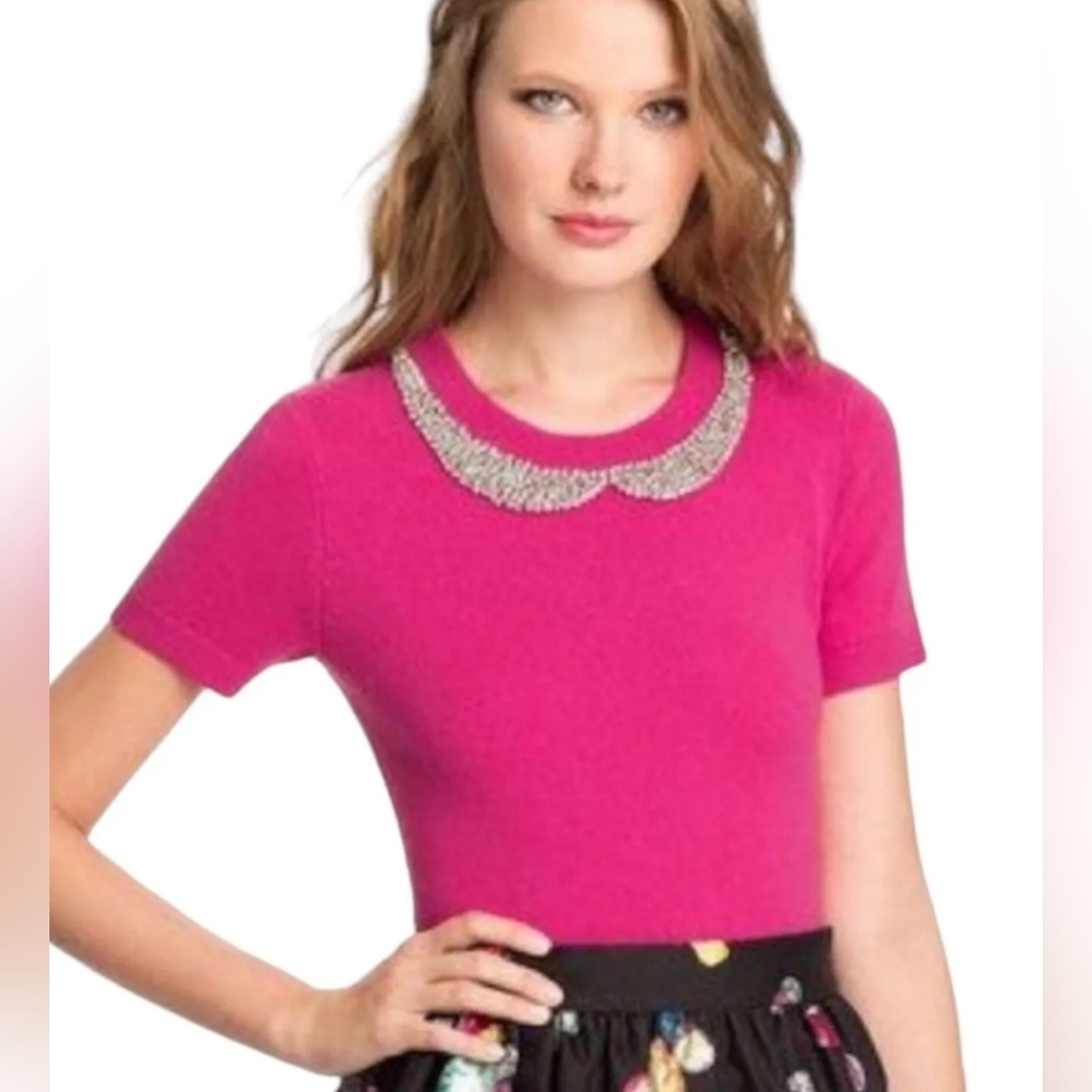 Kate Spade Tippy Hot Pink Short Sleeve Wool/Cashmere Sweater size XS